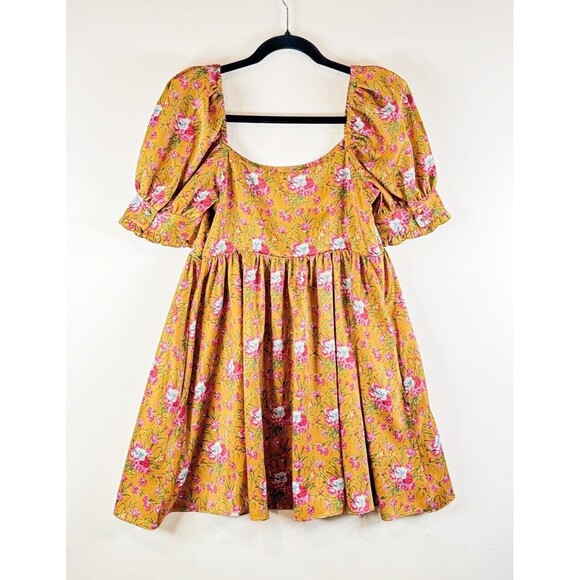 LoveShackFancy Dress Brown Bennington Floral Puffed Mini A Line Babydoll Size 4 - Picture 2 of 13